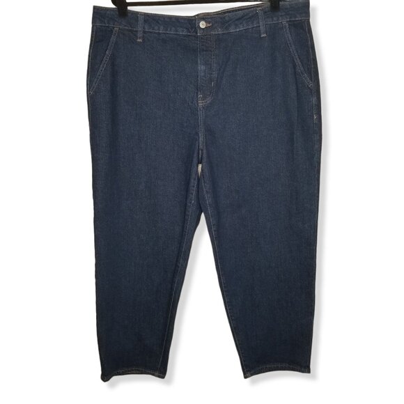 Old Navy 20p Jeans Short SkyHi Straight Extra High Rise Medium Dark Wash Stretch - Picture 1 of 6